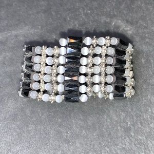 Moonstone and Black Beaded Magnetic Bracelet